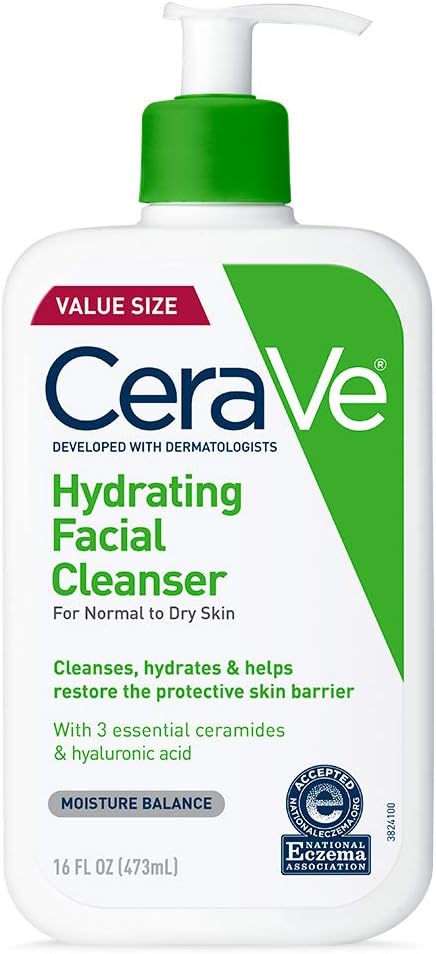 CeraVe Hydrating Facial Cleanser 473 ml for Daily Face Washing, Dry to Normal Skin