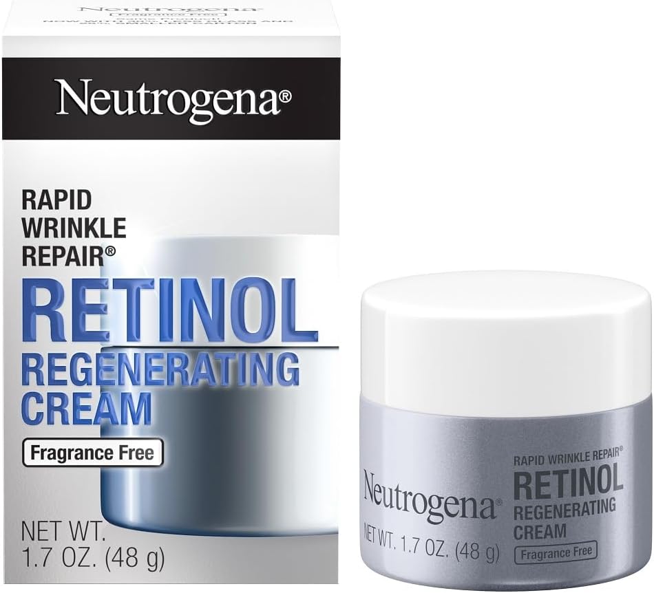 Neutrogena Rapid Wrinkle Repair Hyaluronic Acid Retinol Cream, Anti Wrinkle Cream, Face Moisturizer, Neck Cream & Dark Spot Remover for Face - Day & Night Cream with Hyaluronic Acid & Retinol, 50 ml.