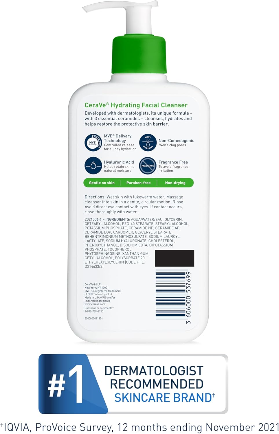CeraVe Hydrating Facial Cleanser 473 ml for Daily Face Washing, Dry to Normal Skin - Image 2
